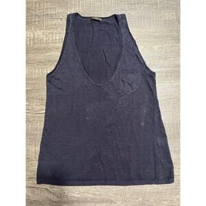 Wrap London Women's 100% Linen Navy Blue Tank Top, Front Pocket, Size UK 10/US S